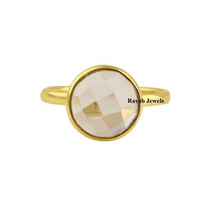 RJR00198 925 anillo de plata esterlina cristal transparente cuarzo 12mm Checker chapado en oro bisel ajuste incrustaciones finas exportación regalo para niñas - Product Image 5