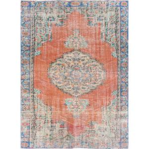 Alfombra de Lana Anudada a Mano Estilo Vintage, Patrón de Medallón Rojo y Naranja, Gran Tamaño 9x12 para Decoración de Sala de Estar, Nombre del Producto: Pae-2780 - Product Image 1