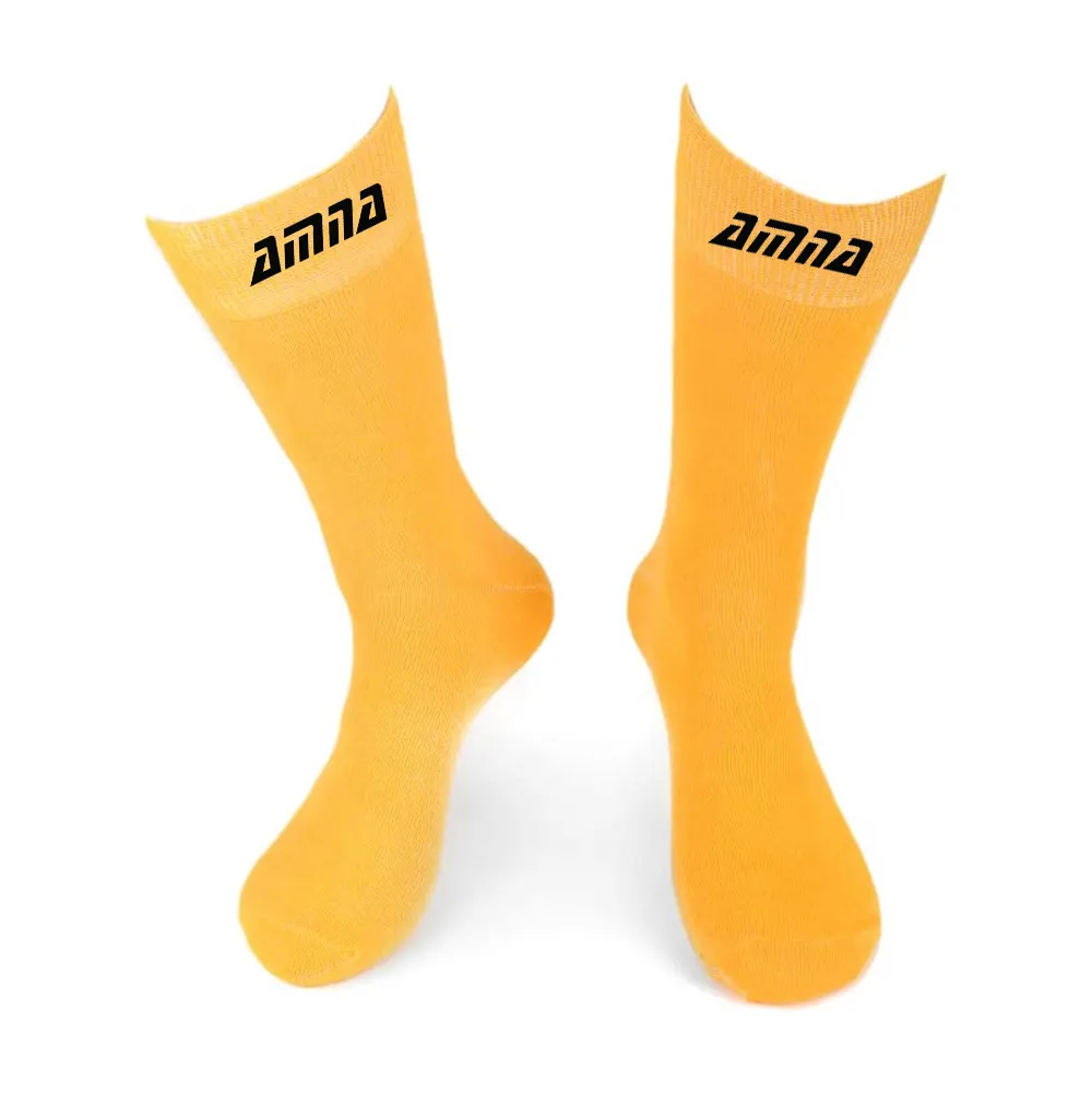 Chaussettes unies de couleur jaune, longues en coton et Polyester, vêtements décontractés, prix de gros, chaussettes de sport