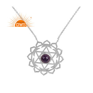 Hot Selling <b>Sterling</b> <b>Silver</b> Natural Amethyst Gemstone Floral Design Pendant Necklace Custom Jewelry <b>For</b> <b>Women</b> Gift <b>For</b> Her - Product Image 1