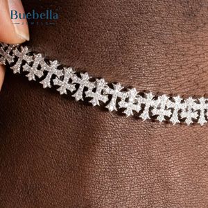 Hot Sale Hip Hop Iced Out Moissanite Cross Cuban <b>Bracelet</b> 8MM Moissanite 14 Karat White Gold Plated Cross Cuban <b>Bracelet</b> - Product Image 4