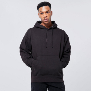 Men's Oversized <b>Black</b> Hooded Sweatshirt Casual <b>Fleece</b> Pullover Regular Fit Solid Color Pocket Design Winter Wear 100% Cotton - Product Image 1