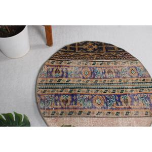 Alfombra turca vintage de 3x3 pies, alfombra azul con plantas y árboles - Product Image 4