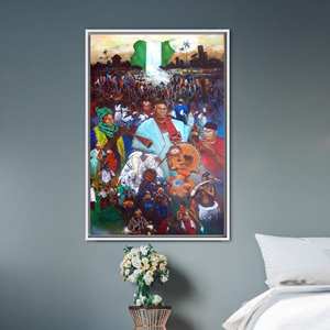 Printed Canvas Artwork Featuring Traditional African Woman Design,White <b>Framed</b> - Product Image 1