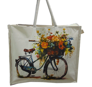 Sac fourre-tout en toile personnalisé avec photo géométrique laminée, motif floral, impression numérique, grande taille, utilisation en extérieur, poignée en coton, fermeture à glissière - Product Image 2