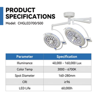 Lampe chirurgicale LED ultra-mince à double tête CHLED700/500, coque en alliage d'aluminium, 160000 Lux, lumière OT pour lit d'hôpital et chirurgie