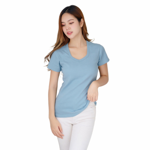 Venta al por mayor de camisetas de mujer transpirables personalizadas 100% tela de algodón cuello Pentágono ropa de calle de alta calidad estampado patrón verano XL - Product Image 5