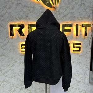 Sweat à capuche noir premium avec motif de points en strass, veste d'hiver streetwear personnalisée, sweat à capuche zippé décontracté personnalisé pour hommes - Product Image 3