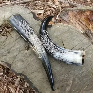 Los mejores vasos para beber hidromiel de cuerno vikingo, auténtico cuerno vikingo tallado a mano en venta, diseño único, cuerno vikingo natural de búfalo - Product Image 2