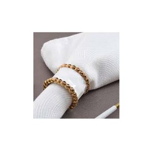 Anneau rond en résine blanche décor de table luxe avec des perles en métal doré des deux côtés conception vaisselle rond de haute qualité en vrac rond de serviette - Product Image 1