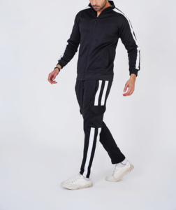 Nouveauté 100% coton à capuche avec bande latérale unie Logo imprimé à l'écran Streetwear confortable Hip Hop Hiver 2 pièces - Product Image 2