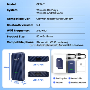 Kit Carlink Ota Upgrade avec double port USB, adaptateur filaire vers sans fil CarPlay Android Auto, Wifi, commande vocale, boîte AI pour Apple - Product Image 6