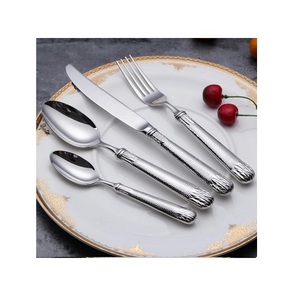 Ensemble de couverts en argent de luxe, acier inoxydable, 4 pièces, avec poignée design, vaisselle, ensemble de couverts, poli mat, pour hôtel - Product Image 1