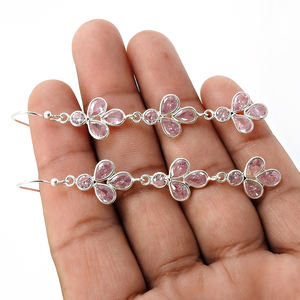 Joyería delicada de moda 925 Plata de Ley Rosa Zirconia cúbica aspecto clásico forma de flor pendiente colgante nuevos pendientes de plata caliente - Product Image 3
