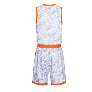 Ensemble de maillot de basket-ball unisexe blanc et orange sans manches, col en V, impression sublimée, évacuation de l'humidité, taille élastique, coupe régulière, adulte - Product Image 4