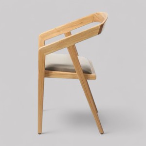 Modern Elegant Teak Wood Dining Chair Curved Back Upholstered Fabric <b>Cover</b> Seat Natural Wooden <b>Armchair</b> for Exterior Use Parks - Product Image 6