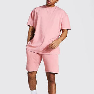 Men's Casual Solid Summer Woven T-Shirt <b>Set</b> Stretch Fabric 100% Cotton Quick Dry with Regular Fit for Vacation Outfit - Product Image 1