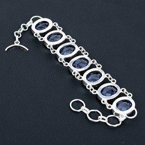 Iolite Gemstone 925 <b>Sterling</b> <b>Silver</b> Vintage Charm <b>Bracelet</b> for Women Boho & Hippie Style Gift - Product Image 2