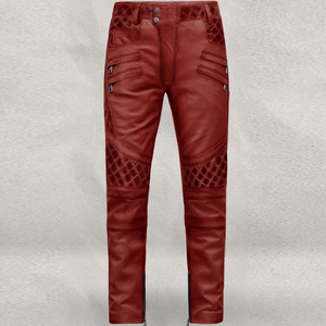 กางเกงขายาวทรงตรงผ้าแคนวาสผสมหนังสไตล์สตรีทแบบกึ่งยืดใส่สบายสำหรับผู้ชาย - Product Image 1