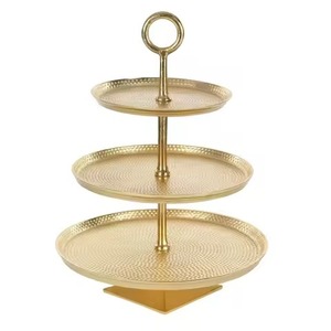 Wedding Centerpiece Three <b>Tiered</b> <b>Cake</b> <b>Stand</b> Shiny Gold Finished for Tabletop Dessert Serving Tray - Product Image 2