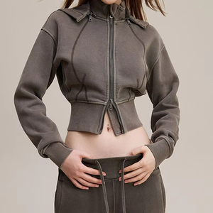 Sweat à capuche zippé pour femme, style vintage, imprimé, lavé à l'acide, avec fermeture éclair - Product Image 5