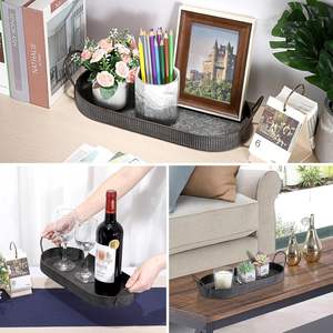 Bandeja de servicio de metal galvanizado vintage con asas, plato de exhibición de estilo rústico de granja - Product Image 5