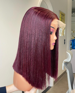 Blunt Cut <b>Wig</b> Vietnamese Single Donor Remy Human Hair Lace Transparent Extension Straight 180% Density Colors - Product Image 4