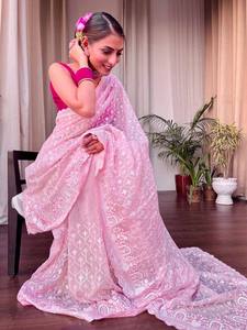 Bollywood Party Wear Saree Collection avec broderie multi-séquences en tissu organza Khadi pour les femmes Party Wear - Product Image 5