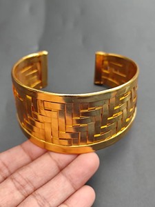 Brazalete Ancho ajustable hecho a mano de latón chapado en oro brazalete de moda joyería - Product Image 6