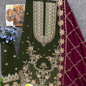 Nuevo traje pakistaní Heavy Fox Georgette con bordado de algodón secuencia trabajo Palazzo descosido para mujeres - Product Image 1