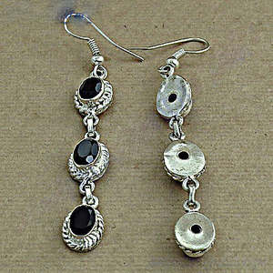 Boucles d'oreilles pendantes en argent sterling 925, onyx noir, forme de goutte d'eau, plaqué or, avec pierres de diamant poire pour mariages et fêtes - Product Image 1