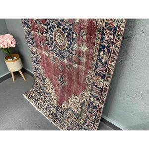 3.6x7 ft Area Vintage Turkish Rug, <b>Red</b> Animal Print <b>Wool</b> Rug - Product Image 2