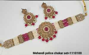 Diseño de flores elegante chapado en oro tradicional Motipearl & Drop Kundan tachonado gargantilla collar pendiente Mangtika conjunto de joyería SetWomen - Product Image 3