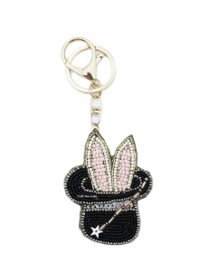 Breloque porte-clés écologique en perles avec motif de fleur de lys rose et alphabet brodé pour elle, porte-clés en perles - Product Image 4