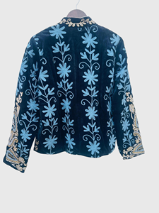 Veste en velours brodée à la main avec des motifs floraux, manches longues, col mandarin, élégante, pour l'hiver, taille adulte, grande taille - Product Image 2