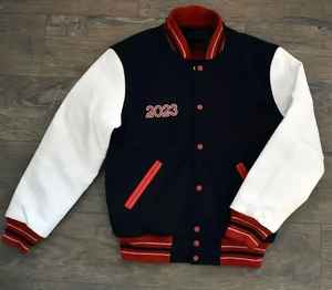 Chaqueta Universitaria Vintage Personalizable, 100% Lana, Reversible, Talla XS, Bordada, Botones de Mezclilla 3D, Servicio OEM Disponible - Product Image 3