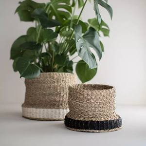 Handwoven <b>Seagrass</b> <b>Basket</b> with Black Beaded Accent Stylish Eco Friendly <b>Storage</b> Solution for Home Office and Living Room - Product Image 5