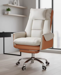 Chaise de bureau de direction en cuir PU, dossier haut, pivotante, ergonomique, accoudoirs fixes, design contemporain pour bureau à domicile - Product Image 1