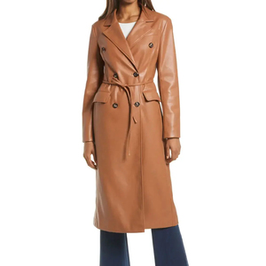 Abrigo Largo de Cuero Genuino Personalizado para Mujer, con Decoración de Botones, Cuello en V, Relleno de Plumón, Impermeable, Ropa Exterior Informal - Product Image 4
