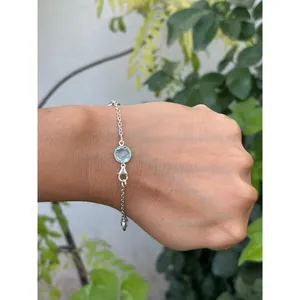 Pulsera de Cadena de Plata 925 con Topacio Azul, Baño de Rodio, Pulseras de Tenis de Oro de 18K, Diamantes y Perlas en Oro Blanco, Material Principal: Oro Blanco - Product Image 5