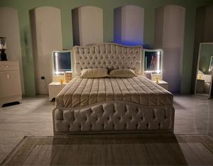 Modern Farmhouse Villa Style Bedroom Set King Size Tufted Bed <b>with</b> Chest and <b>Mirror</b> <b>Wardrobe</b> MDF Furniture Home Decor - Product Image 3