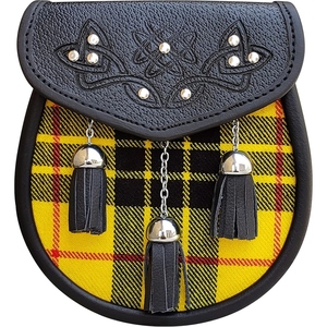 Highland vente en gros personnalisé Tartan Plaid Piper Sporran Premium en cuir de vachette véritable trois pompons sac avec Chrome Cantle - Product Image 2