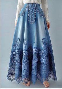 Falda larga dividida con estampado de mezclilla Premium Elegante cremallera con botones Grapa de temporada Fla Maxi Chic Versátil Elegancia Moda - Product Image 4