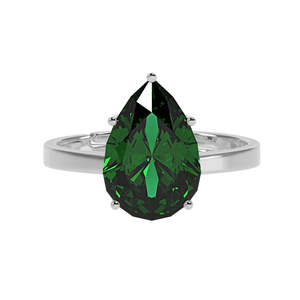 CLARA 925 Sterling <b>Silver</b> Dark Green Tear Drop <b>Ring</b> with <b>Adjustable</b> Band Rhodium Plated Pear for Swiss Zirconia Gift for Women - Product Image 1