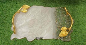 Bandeja gris para servir con asas, bandeja decorativa, mesa de centro, bandeja acrílica para desayuno, té, mesa de comida, encimera de tocador otomana - Product Image 3