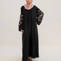 Robe Abaya Modeste pour Femme Musulmane de Dubaï, en Organza Brodé Daisy, Écologique, Infroissable, Coupe Ample, Respirante et Brillante
