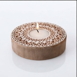 Handmade Eco-Friendly Mango Wood Round Tea Light Holder & <b>Candle</b> Stand for Indoor Home Decoration Dripless <b>Unscented</b> Ramadan - Product Image 4