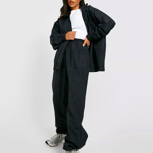 OEM/ODM Survêtement d'hiver pour femmes sur mesure Logo imprimé personnalisé 100% Polyester léger polaire 2 pièces Zip surdimensionné à capuche - Product Image 1