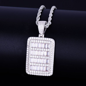 Nueva llegada 18K oro y plata Moissanite perro etiquetas colgante cuadrado con diamante completo Baguette piedra Hip Hop estilo collar - Product Image 5