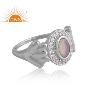 แหวนโอปอลและแหวนบุษราคัมสีขาวชุบด้วยเงินสเตอร์ลิง925ดีไซน์รูปแบบใหม่ - Product Image 4
